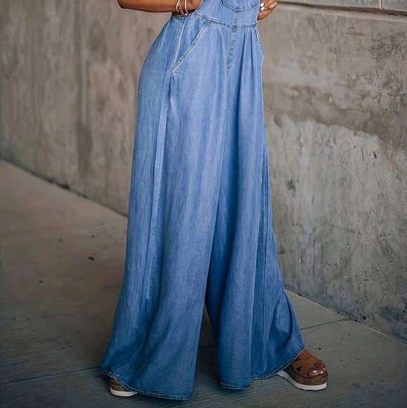 NEW WOMENS LOOSE FIT WIDE LEG OVERALLS - Picture 8 of 10